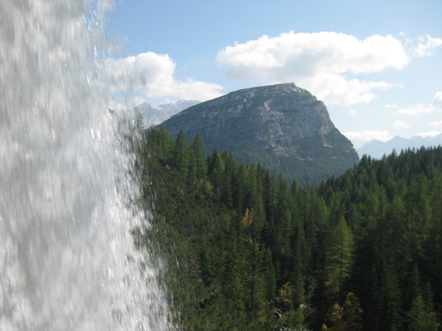 View from behind Dolomite waterfall